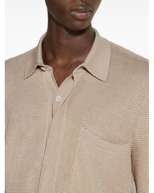Zegna Natural Long-sleeve Knit Polo Shirt for men