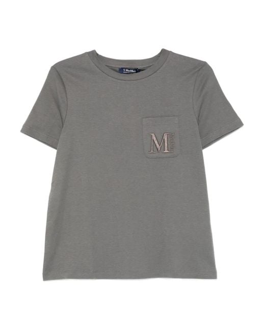 Max Mara Gray Logo-Embroidered T-Shirt