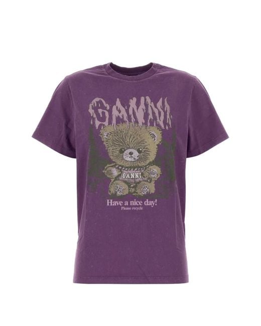 Ganni Purple Graphic-Print T-Shirt