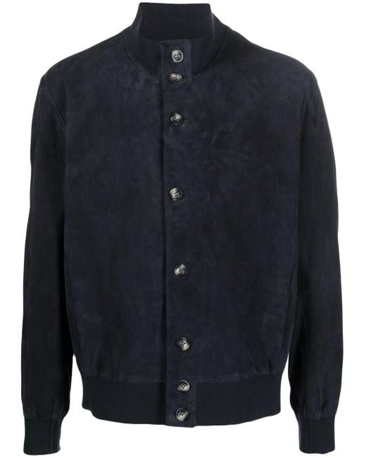 Arma Suede Leather Bomber Jacket in Blue for Men | Lyst