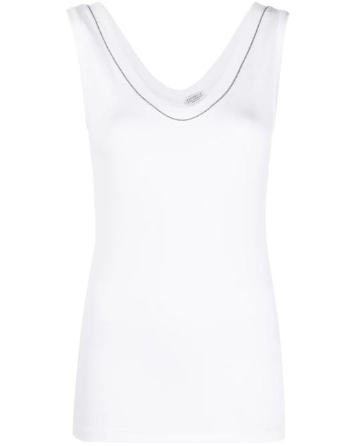 Brunello Cucinelli White Crystal-Detail Vest Top
