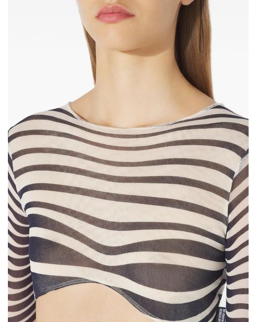 Jean Paul Gaultier Blue Long-Sleeves Morphing-Stripes Top