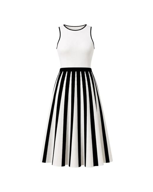 Boss White Striped Ribbed Maxi Dress