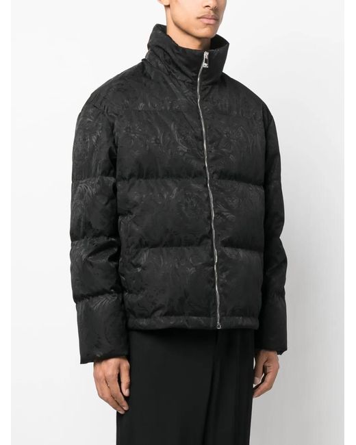 Versace Black Barocco Silhouette Jacquard Puffer Jacket for men