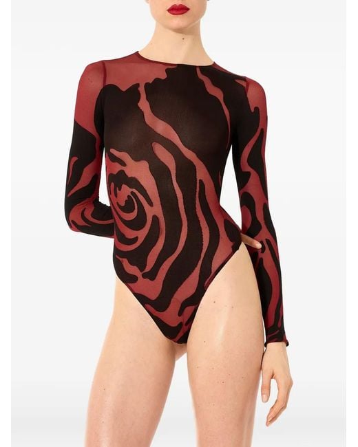 Wolford White Rose Shadow Long-Sleeved Bodysuit