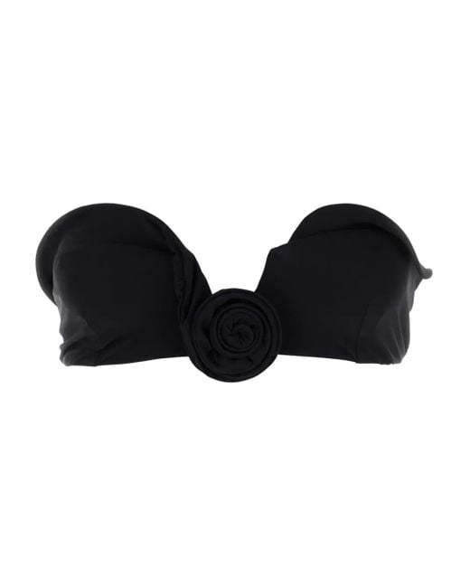 Magda Butrym Black Rose-Embellished Strapless Bikini Top