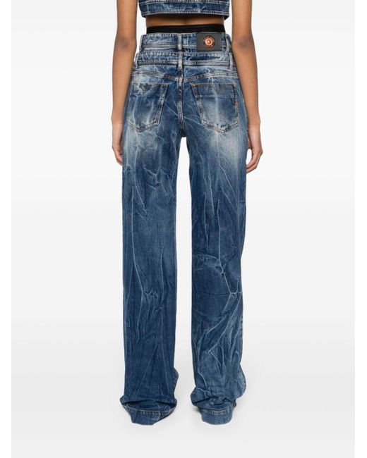 Versace Blue Weite Jeans mit doppeltem Bund