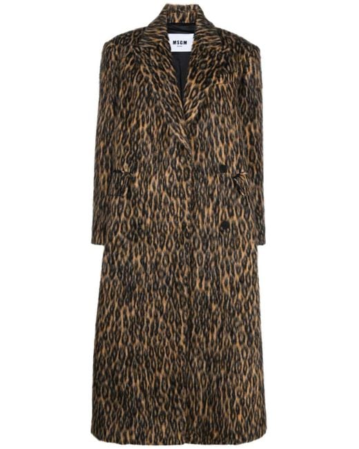 MSGM Brown Leopard-print Faux-fur Coat