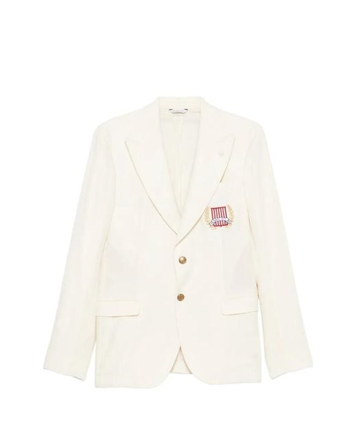 Manuel Ritz White Logo-Embroidered Peak-Lapel Jacket for men