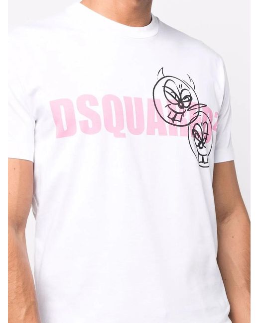 DSquared² White Doodle Face Logo T-shirt for men