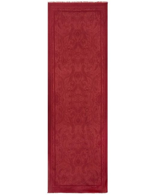 Etro Red Frayed Paisley-Print Scarf for men