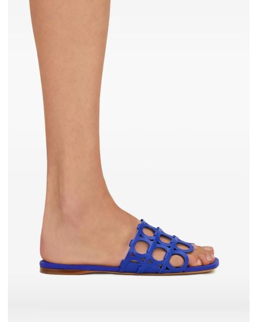 Ferragamo Blue Gancini Cut-out Slide Sandals