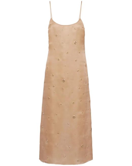 Prada Natural Eyelet-Detail Organza Midi Dress