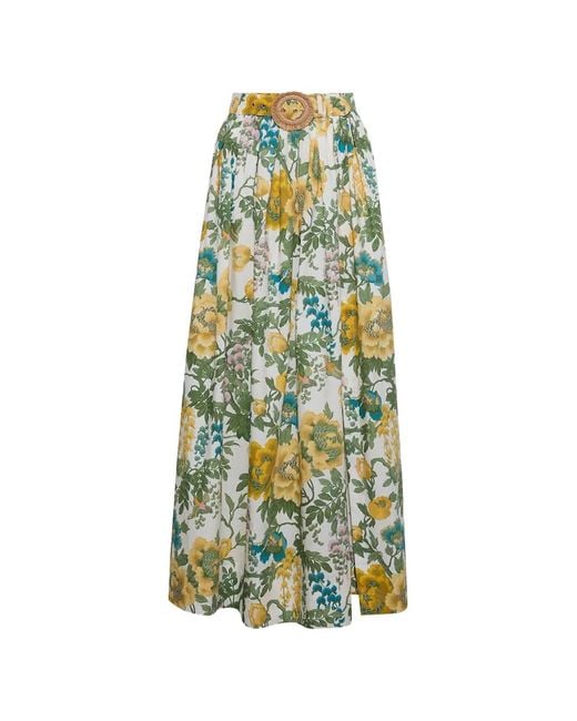 Cara Cara White Belted Floral-Print Maxi Skirt
