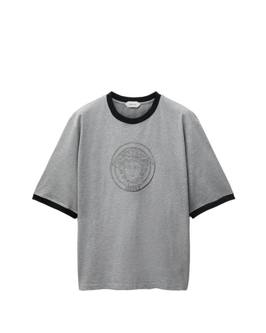 Versace Gray Printed-Logo Cotton Jersey T-Shirt