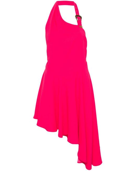 Versace Pink Logo-engraved-buckle Crepe Dress