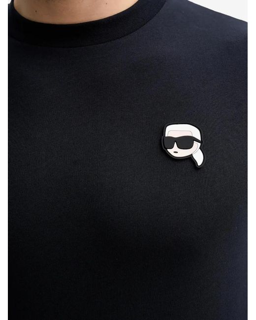 Karl Lagerfeld Blue Crewneck Logo-Motif T-Shirt for men