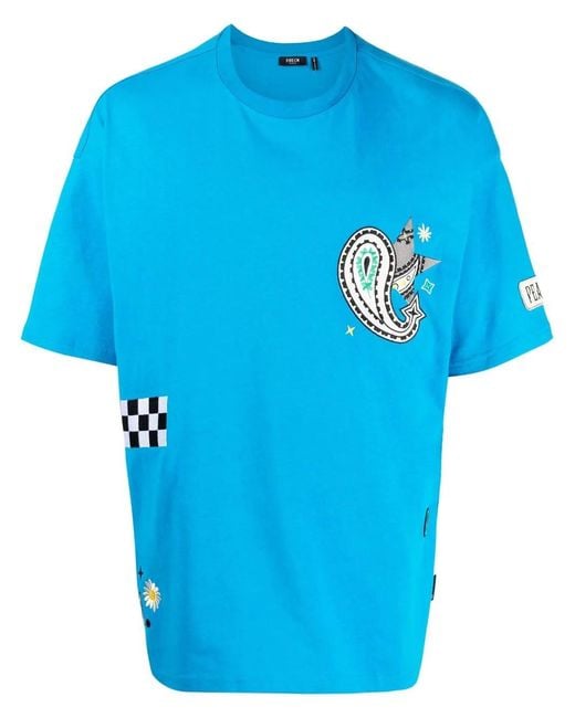 FIVE CM Blue Embroidered Cotton T-Shirt for men