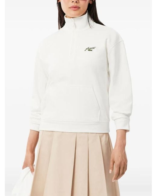Lacoste White Logo-Patch Half-Zip Sweatshirt