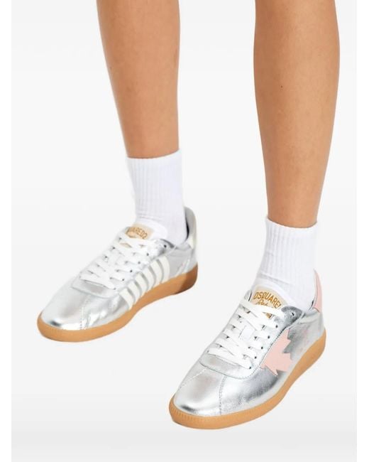 DSquared² White Rebel Leaf-Appliqué Sneakers