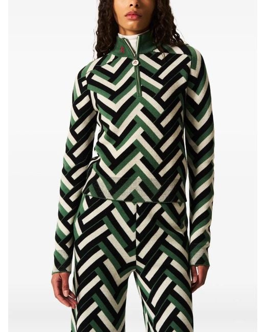 Perfect Moment Green Merino Wool La Tour Quarter-Zip Sweater