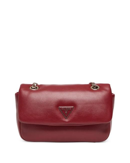 Guess Red Sunetra Padded Logo-Plaque Shoulder Bag