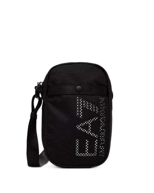 EA7 Black Logo-Print Mesh-Panel Belt Bag