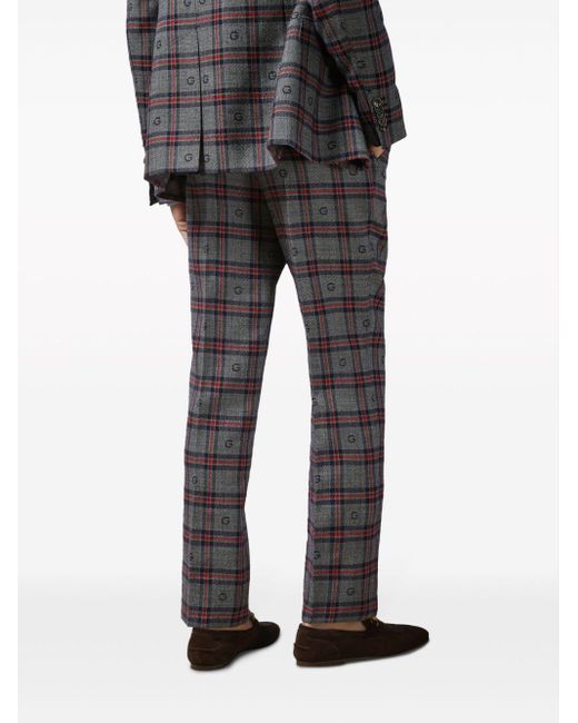 Gucci Gray Check-pattern Wool Tapered Trousers for men