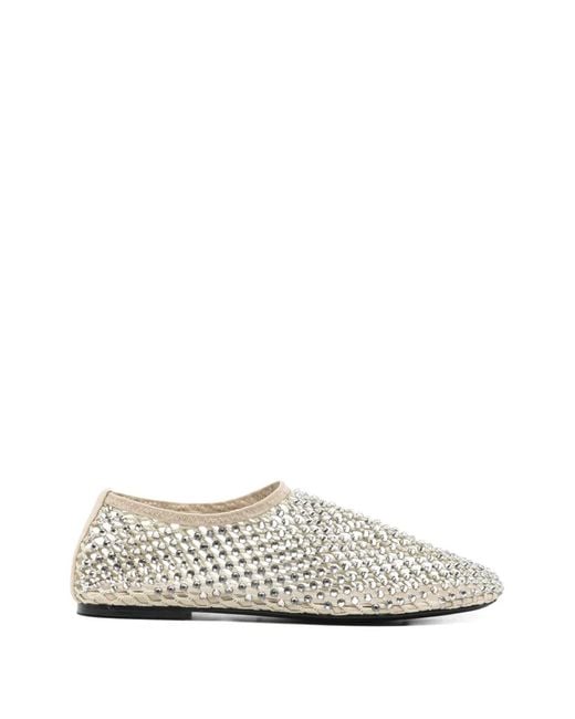 strategia shoes White Rhinestone-Embellished Ballet Flats