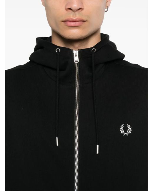 Fred Perry Black Embroidered-Logo Zip-Up Jacket for men