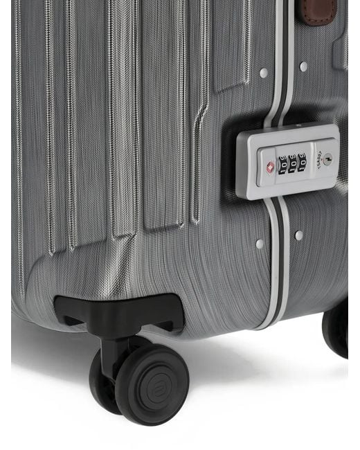 Piquadro Gray Medium Ridged Hardside Suitcase