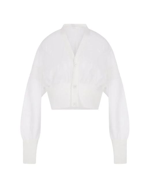 CFCL White Ribbed-Knit Cropped Cardigan