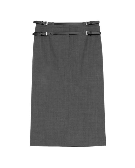 Juun.J Gray Belted Midi Skirt