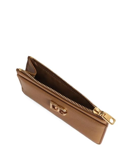 Dolce & Gabbana Brown Calfskin Card Holder With Dg Logo