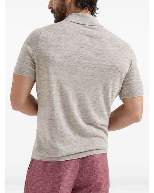Brunello Cucinelli Gray Linen And Cotton Blend Polo Shirt for men