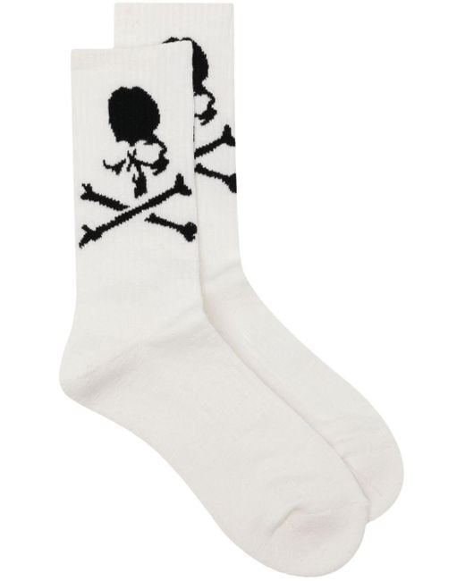 Mastermind Japan White Logo-jacquard Ribbed-knit Socks for men