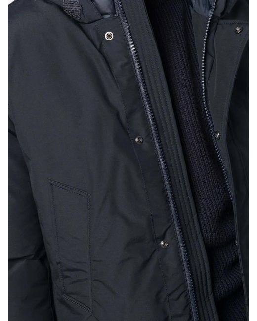 Woolrich Blue Padded Zip-Up Hooded Coat for men