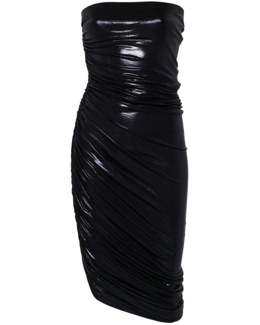 Norma Kamali Diana Lamé Midi -jurk in het Black