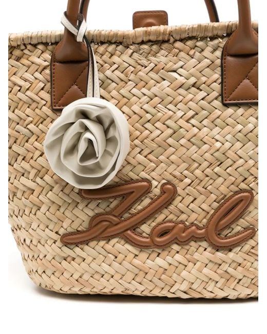 Karl Lagerfeld Metallic Mittelgroße K/Signature Strandtasche Aus Raffiabast