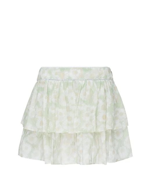 Stella McCartney White Floral-Print Tiered Mini Skirt