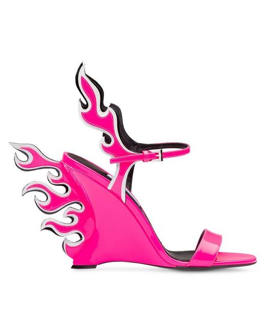 Prada Pink Flame Wedge Sandals