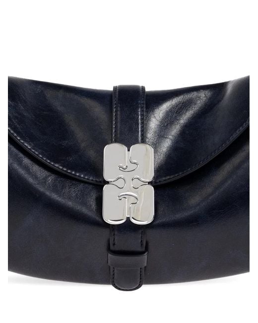 Ganni Blue Logo-Buckle Tote Bag