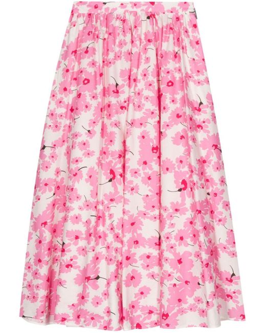 MSGM Pink Floral-print Midi Skirt