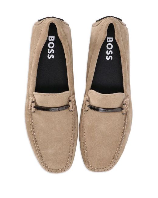 Boss Brown Branded-hardware Suede Loafers for men
