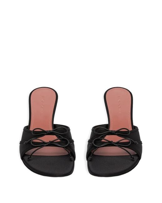 AMINA MUADDI Black Eleonora Slipper 45 Silk Satin Sandals With Bows Detail And Mini Hourglass Heel