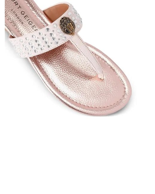 Kurt Geiger White Kensington Crystal Eagle Flat Sandals