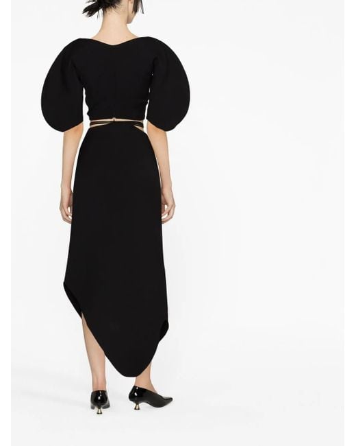V:PM ATELIER Black Swirl Asymmetric Midi Skirt