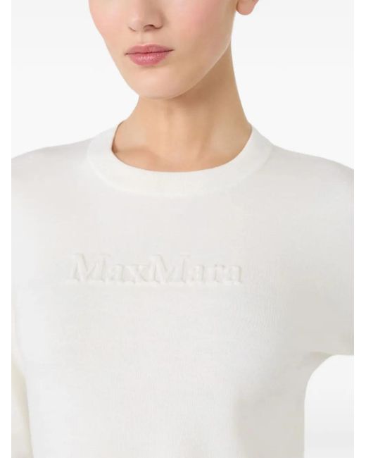 Max Mara White Pull En Laine À Logo Embossé