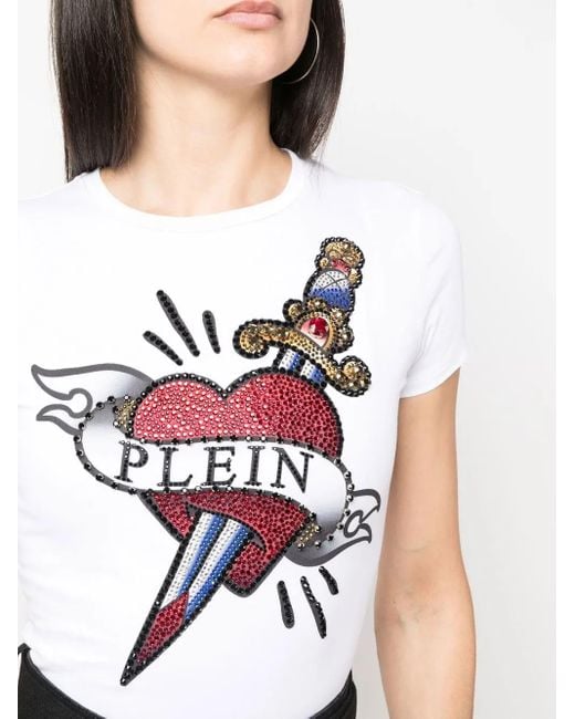 Philipp Plein White Embellished-Logo Detail T-Shirt