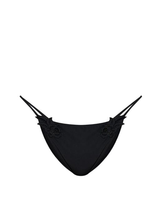 Cult Gaia Black Greta Flower-Embroidered Bikini Bottoms